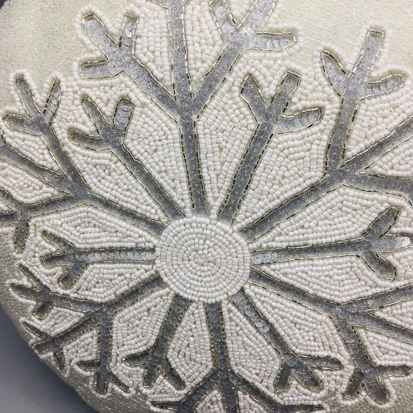34th&Pine Christmas Silver Snowflake Beaded Sequins Accent Pillow Holiday 15" - Picture 6 of 10